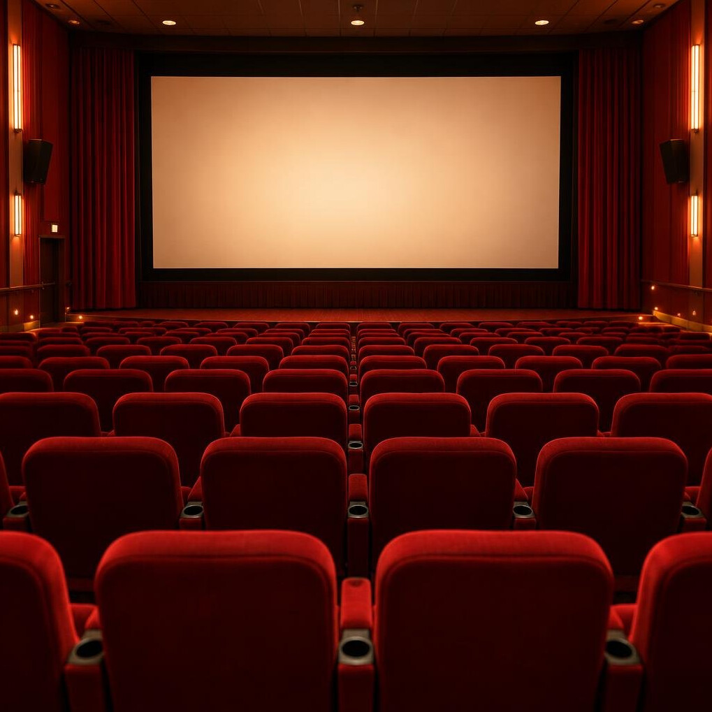 Empty cinema seats facing a screen